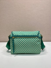 MESSENGER BAG 25 IN FOREST GREEN MIX CREAM TRIANGLE PATTERN EMBROIDERED FABRIC