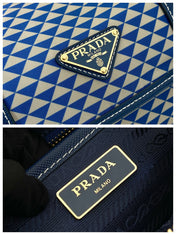 MESSENGER BAG 25 IN BLUE MIX WHITE TRIANGLE PATTERN EMBROIDERED FABRIC