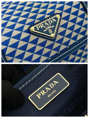 MESSENGER BAG 25 IN BLUE MIX WHITE TRIANGLE PATTERN EMBROIDERED FABRIC