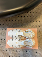 MIUMIU 26S FISHERMAN SANDALS IN WHITE RUCHES NAPPA CALFSKIN