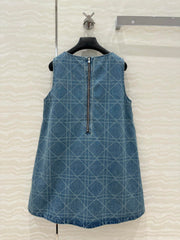 DIOR SLEEVELESS RETRO WASHED DENIM DRESS WITH PLAID