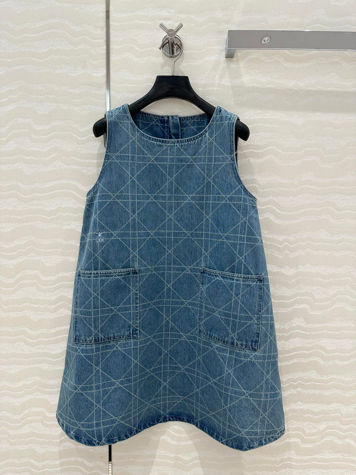 DIOR SLEEVELESS RETRO WASHED DENIM DRESS WITH PLAID