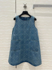 DIOR SLEEVELESS RETRO WASHED DENIM DRESS WITH PLAID