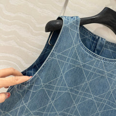 DIOR SLEEVELESS RETRO WASHED DENIM DRESS WITH PLAID