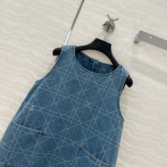 DIOR SLEEVELESS RETRO WASHED DENIM DRESS WITH PLAID