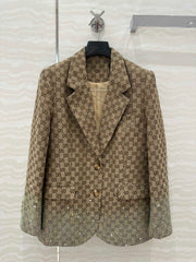 Gucci GG Letter Jacquard Woven Jacket Light Brown Polyester Fiber