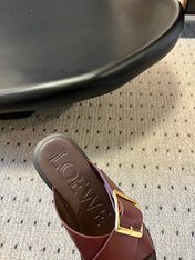 PETAL BELT FLAT SANDAL IN SANGRIA RED CALFSKIN