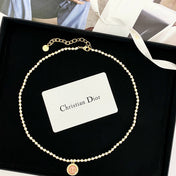 CD 26S CD LOGO PEARL BEADED PENDANT NECKLACE IN GOLD METAL