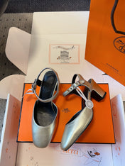 KLEO HIGH SLINGBACK IN SILVER CALFSKIN