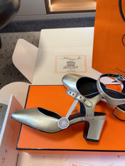 KLEO HIGH SLINGBACK IN SILVER CALFSKIN