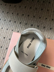 MIUMIU 26S BALLERINAS SHOES IN SAGE GREEN TYRE TECHNICAL FABRIC GREY SUEDE