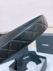 DOUBLE C BELT 38MM IN BLACK QUILTED LAMBSKIN WITH SILVER OVAL BUCKLE AND CENTERED LOGO