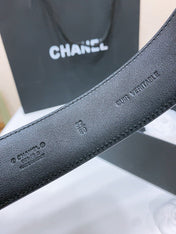 DOUBLE C BELT 38MM IN BLACK QUILTED LAMBSKIN WITH SILVER OVAL BUCKLE AND CENTERED LOGO