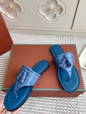 FLIP FLOPS IN BLUE LAMBSKIN SNAKE EMBOSSING