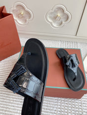 FLIP FLOPS IN BLACK LAMBSKIN SNAKE EMBOSSING