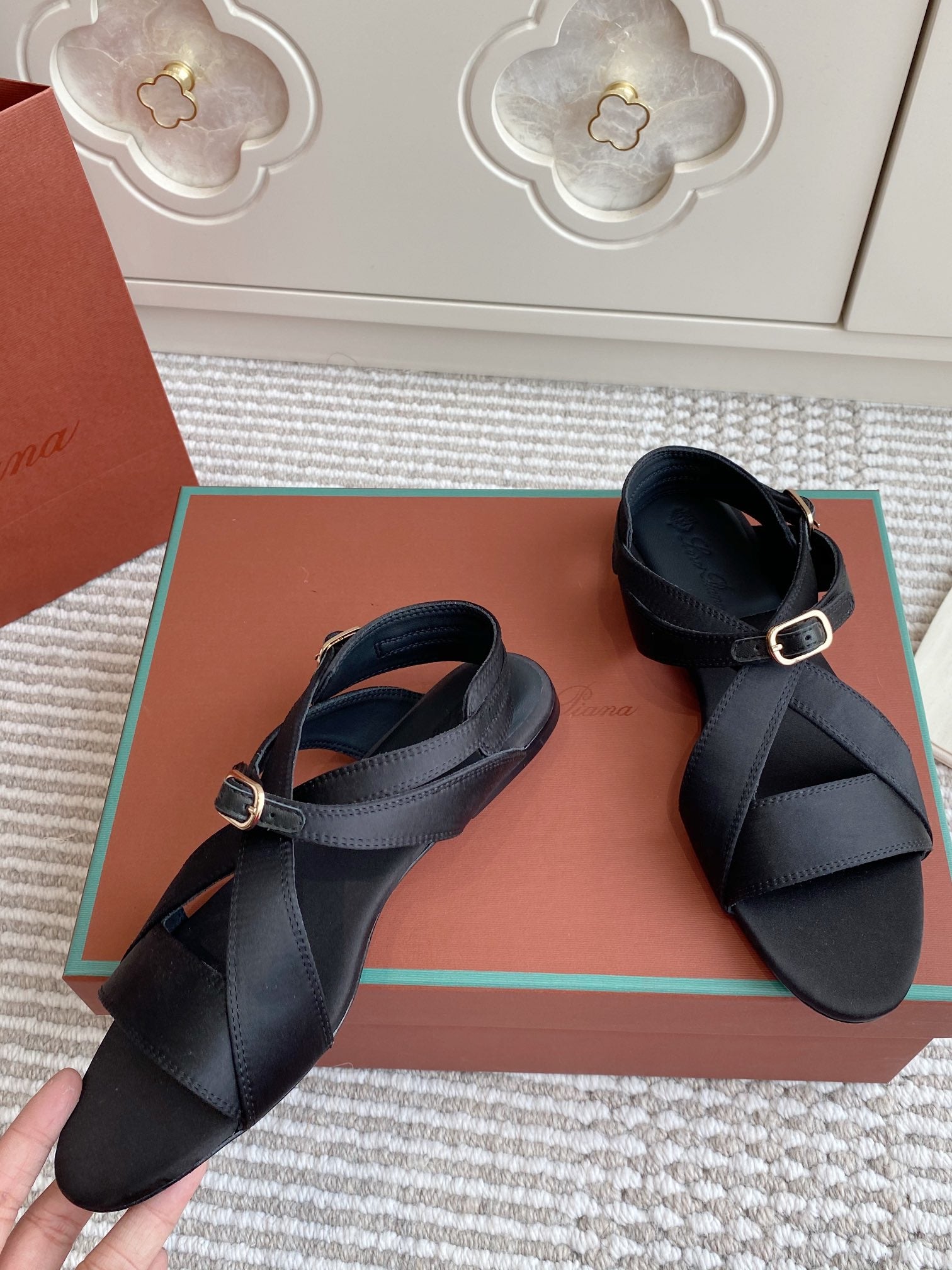 SANDALS IN BLACK SATIN