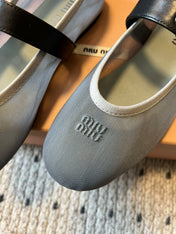 MIUMIU 26S BALLERINAS IN ALUMINUM GRAY MESH FABRIC
