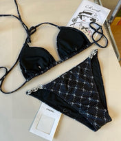 CC BIKINI SWIMSUIT SET IN BLACK AND WHITE PLAID 629230