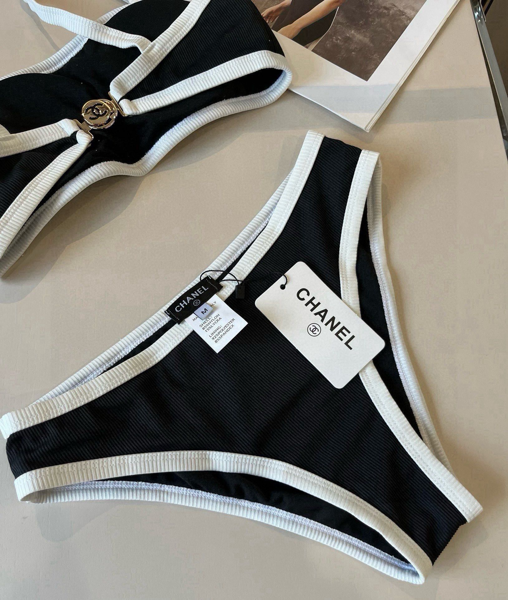 CC BIKINI SWIMSUIT SET IN BLACK AND WHITE TRIM 633212