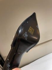 GG HIGH SLINGBACK 105 IN BLACK SATIN WITH CRYSTAL DIAMONDS