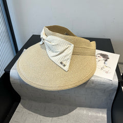 MM OPEN-TOP STRAW HAT IN LIGHT BEIGE WITH LARGE BOW