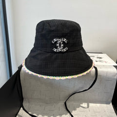 BLACK BUCKET HAT WITH FLORAL BORDER 673996