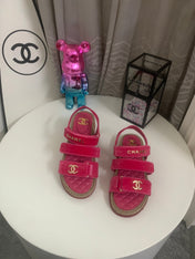 CC DAD SANDALS IN HOT PINK VELVET AND CALFSKIN