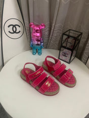 CC DAD SANDALS IN HOT PINK VELVET AND CALFSKIN