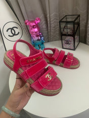 CC DAD SANDALS IN HOT PINK VELVET AND CALFSKIN