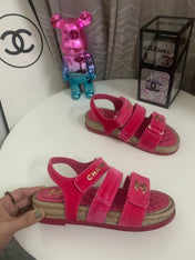 CC DAD SANDALS IN HOT PINK VELVET AND CALFSKIN