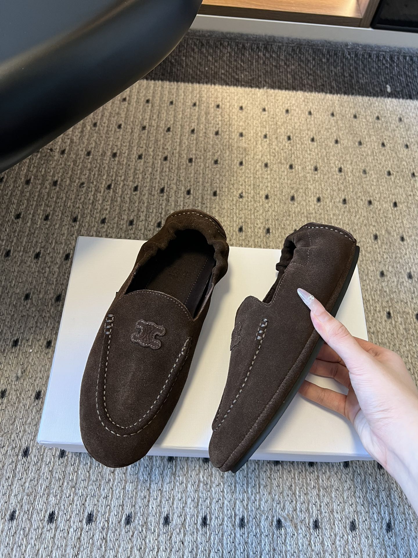 CELINE 25S LOAFERS FLAT IN DARK BROWN SUEDE