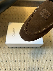 CELINE 25S LOAFERS FLAT IN DARK BROWN SUEDE
