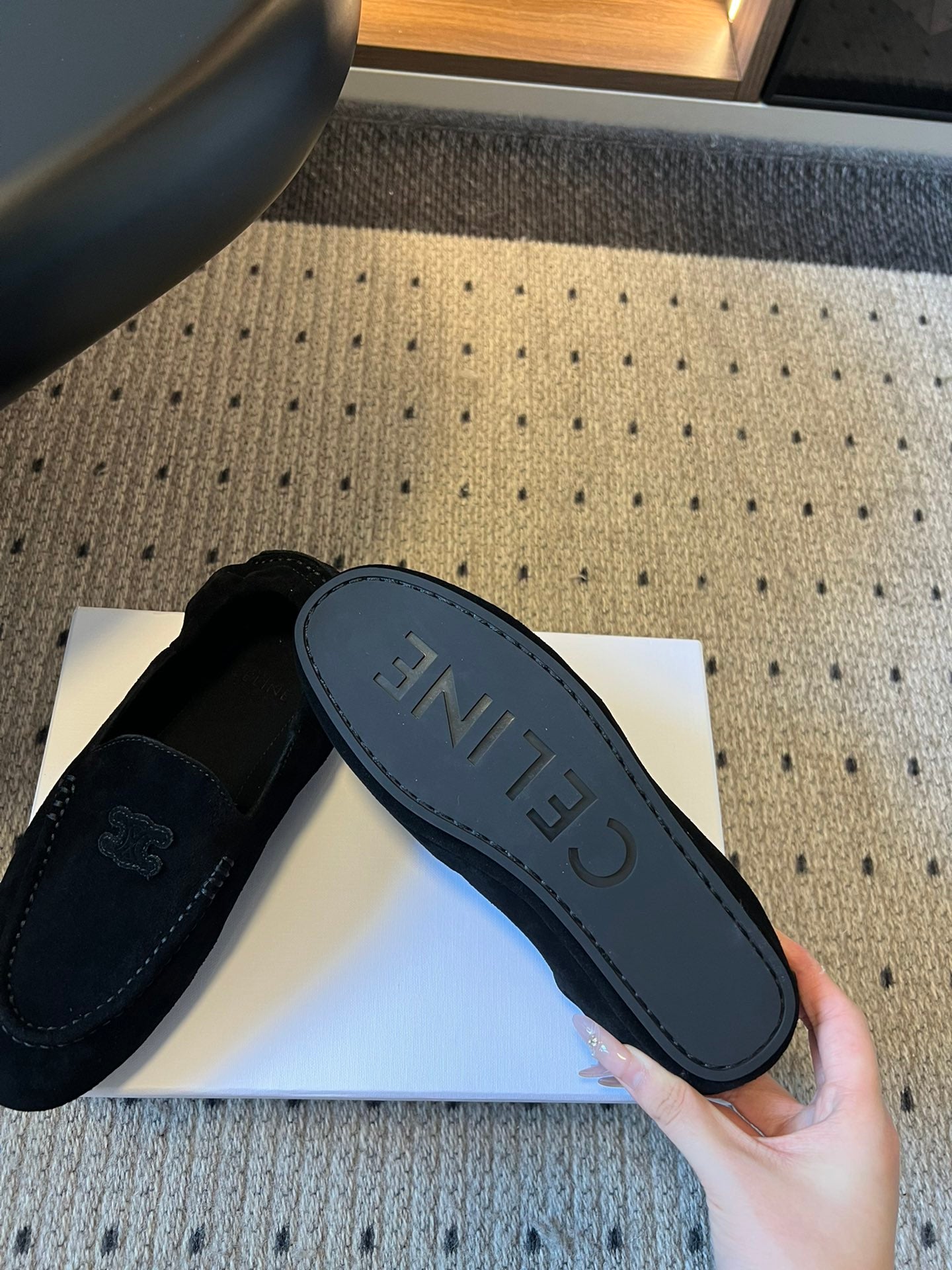 CELINE 25S LOAFERS FLAT IN BLACK SUEDE