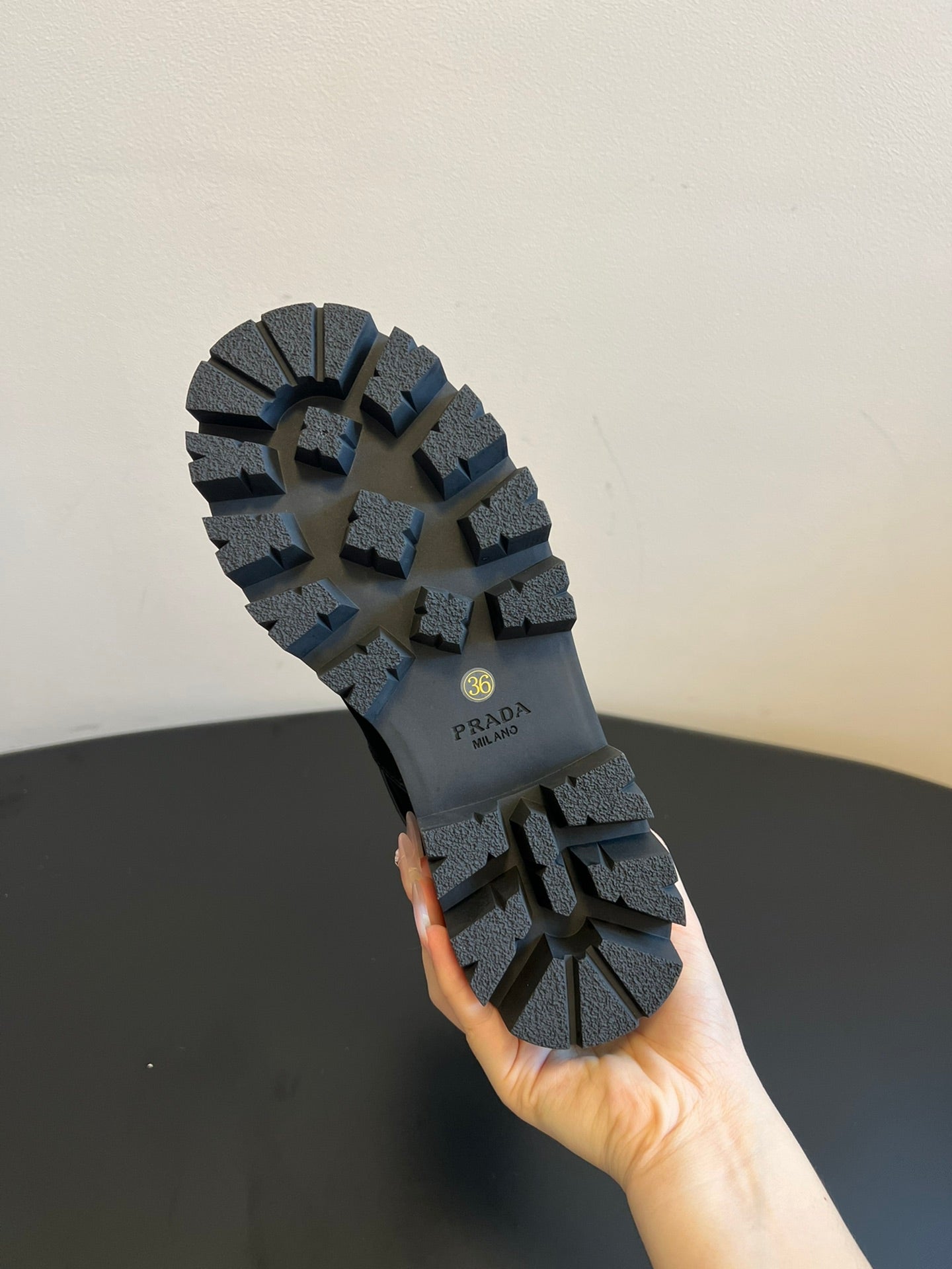 PRADA 25S PLATFORM ANKLE BOOTS IN BLACK CALFSKIN WITH SILVER HARDWARE