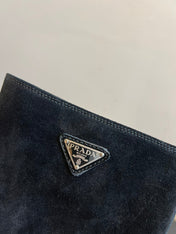 PRADA 25S HIGH-CUT PLATFORM BOOTS IN BLACK SUEDE WITH SILVER HARDWARE