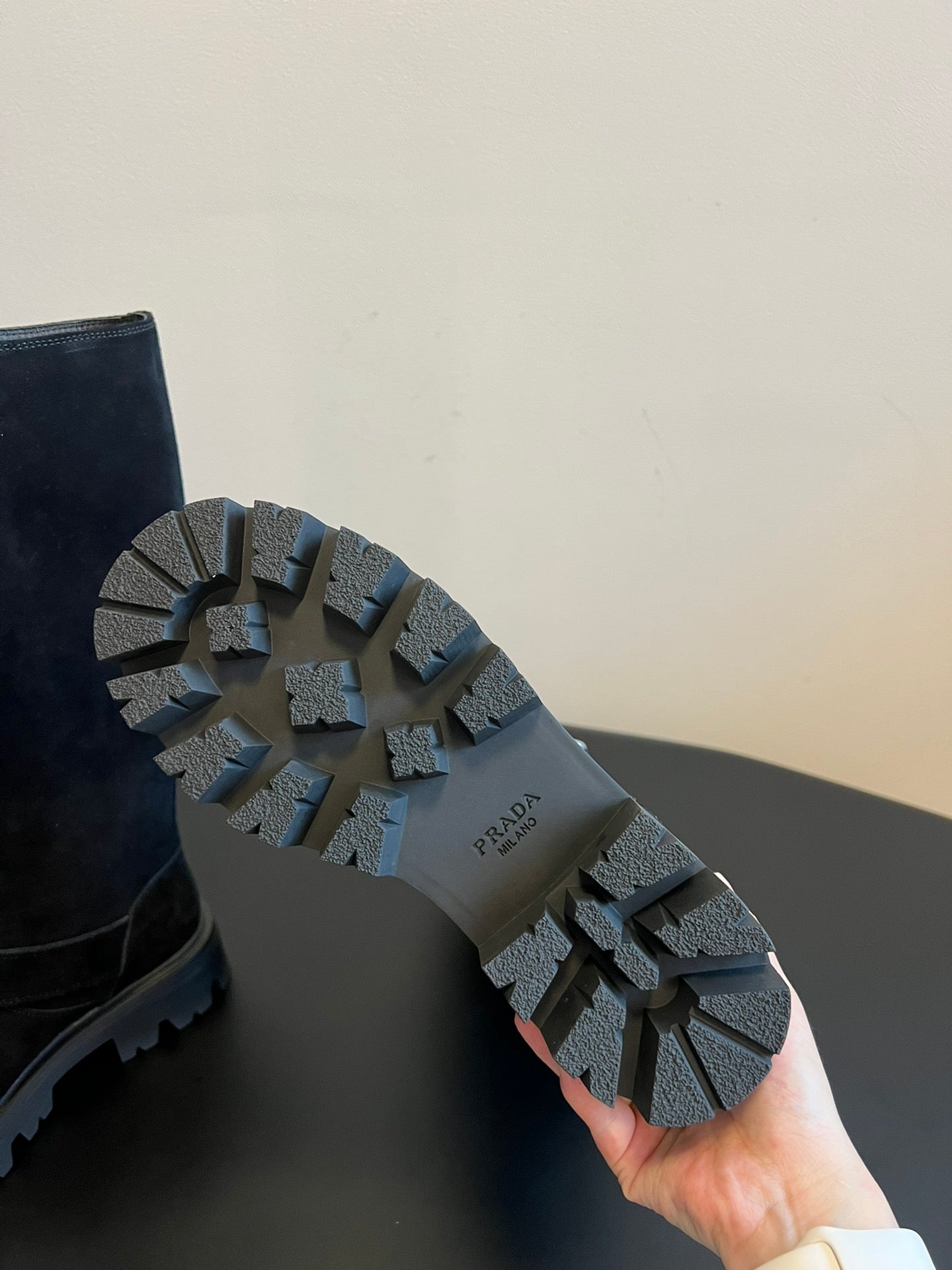 PRADA 25S HIGH-CUT PLATFORM BOOTS IN BLACK SUEDE WITH SILVER HARDWARE