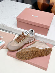 MIUMIU 26S SNEAKERS IN BROWN FABRIC AND SUEDE