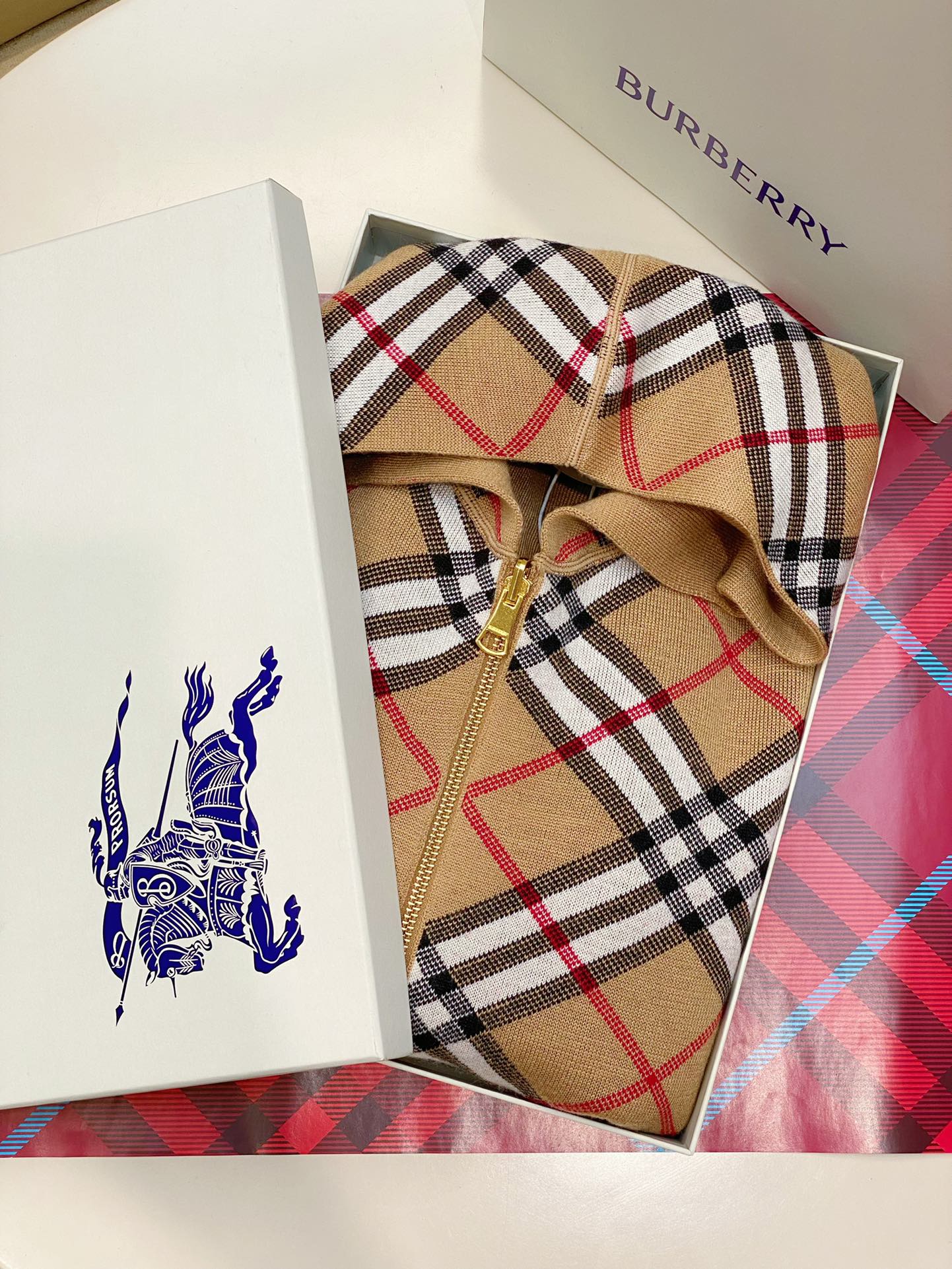 BURBERRY 25S REVERSIBLE PLAID KNIT HOODIE 0003