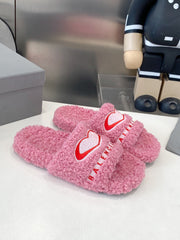 BALENCIAGA 25S FLAT SLIPPERS IN PINK MIX RED WOOL