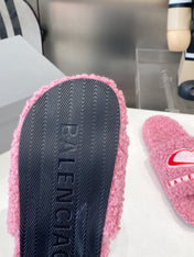 BALENCIAGA 25S FLAT SLIPPERS IN PINK MIX RED WOOL