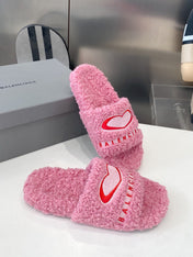 BALENCIAGA 25S FLAT SLIPPERS IN PINK MIX RED WOOL