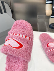 BALENCIAGA 25S FLAT SLIPPERS IN PINK MIX RED WOOL