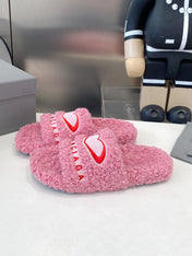 BALENCIAGA 25S FLAT SLIPPERS IN PINK MIX RED WOOL