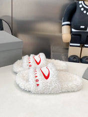 BALENCIAGA 25S FLAT SLIPPERS IN WHITE WOOL