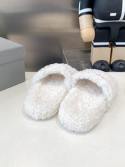 BALENCIAGA 25S FLAT SLIPPERS IN WHITE WOOL