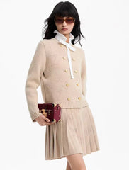 LV 25S KNIT CARDIGAN AND PLEATED KNIT MINI SKIRT SET 0108