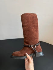 BOTTEGA VENETA 26S TALL BOOTS IN BROWN SUEDE