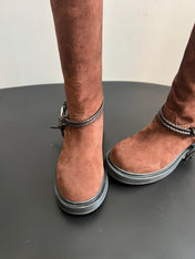 BOTTEGA VENETA 26S TALL BOOTS IN BROWN SUEDE