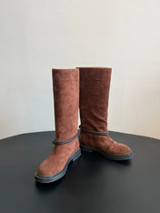 BOTTEGA VENETA 26S TALL BOOTS IN BROWN SUEDE
