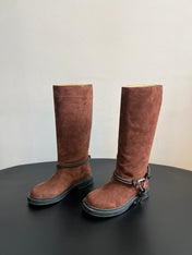 BOTTEGA VENETA 26S TALL BOOTS IN BROWN SUEDE